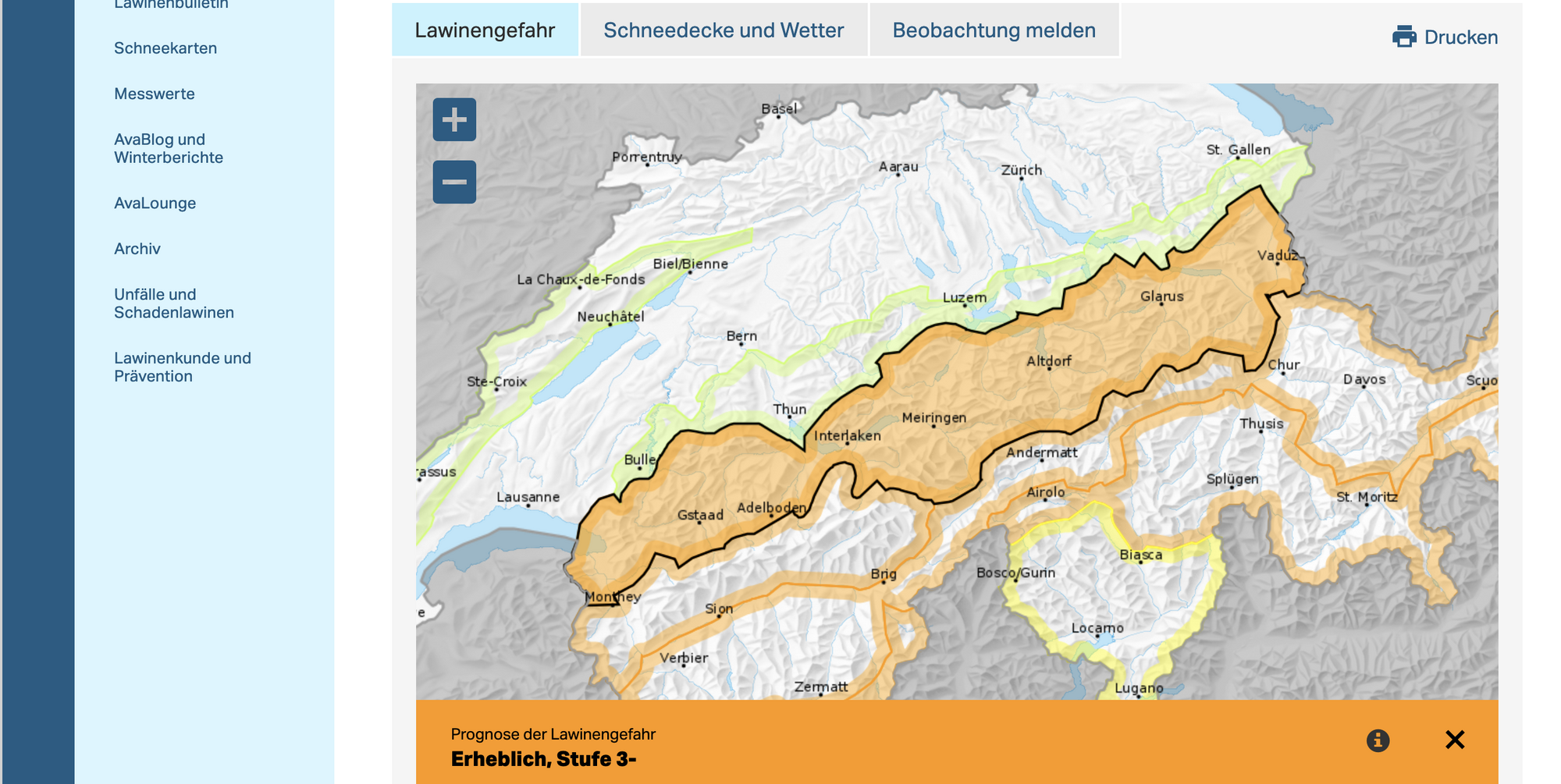 Feinere Unterteilung der Lawinen-Gefahrenstufen